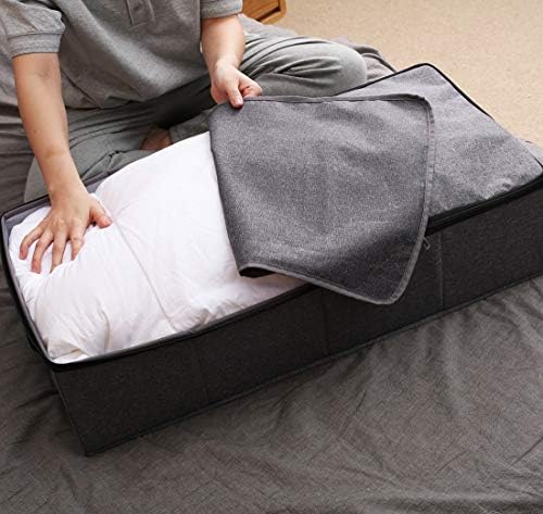 AMJ Large Under Bed Storage Containers, 3 Pack Closet Organizers Bins, Foldable Closet Organizers Storage for Blankets, Towels, Comforter, Sweaters, Linen Sheets, Wrapping Paper (Black Grey) - Image 3