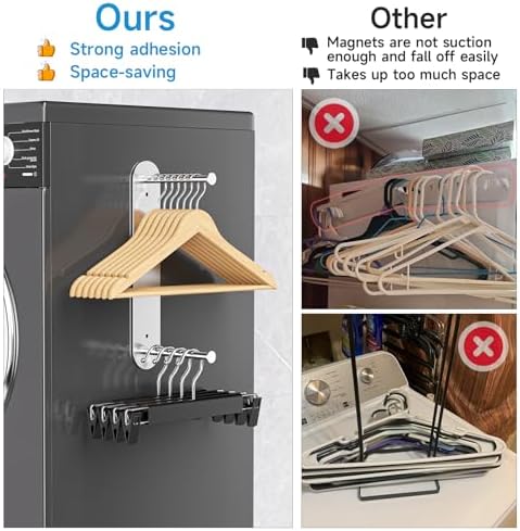 Hanger Holder for Laundry Room, Wall Mounted Clothes Hanger Organizer Stacker, Metal Space Saving Hangers Storage Rack for Washing Machine Dryer (Silver, 1Pc) - Image 3