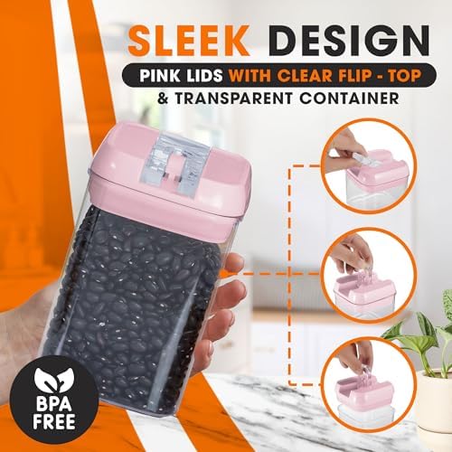 Set of 8 Airtight Food Storage Containers - Pantry Organizer Bins, BPA Free Plastic Containers plus Dry Erase Marker and Labels, Pink - Image 5