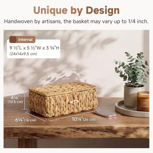 StorageWorks Wicker Basket with Lid, Storage Baskets with Lids, Hyacinth - Image 2