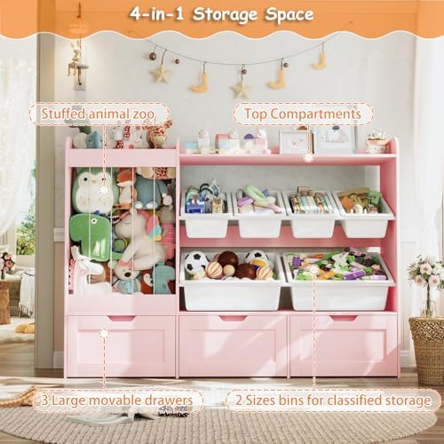 VontinT 50.6"W Wooden Toy Organizer with Stuffed Storage & Toy Storage Bins - Image 3