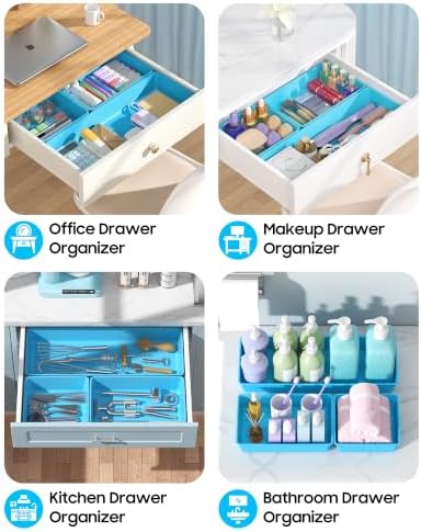 10 Pack Large Size Plastic Drawer Organizers Set, 3 Sizes Desk Drawer Organizer Trays, Storage Bins for Vanity, Makeup, Bathroom, Kitchen Utensils and Office (Blue) - Image 5