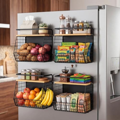 Ofiray-home Magnetic Shelf for Fridge with Wood Lid, Fruit Potato and Onion Storage Bins, Pantry Organizers & Storage, Large Container Magnetic Spice Rack for Refrigerator, Kitchen Counter, Cabinet - Image 5
