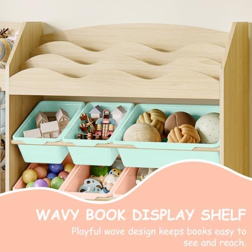 EXPERLAM Kids Toy Organizer, Scalloped Shelf, Plush Holder, 9 Colorful Bins - Image 4