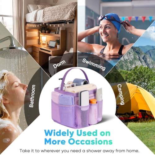 EUDELE Mesh Shower Caddy Portable for College Dorm Room Essentials,Portable Shower Caddy Dorm with 9-Pocket Large Capacity, Shower Bag for Beach, Swimming, Gym, Travel essentials, Purple - Image 7