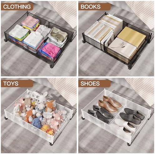 Gawerk Under Bed Storage with Wheels, Foldable Metal Mesh Underbed Storage Container Bins, Tool-free Assembly Clothes Drawer Organizer,2Pack - Image 5
