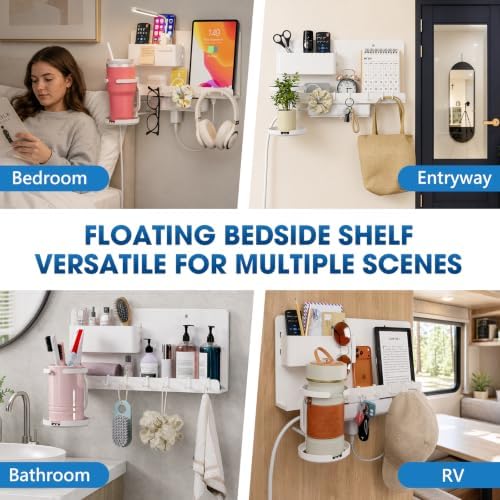 Floating Shelves for Bedside Shelf, Stick On Accessories Organizer, Dorm Room Essentials, Wall Mount Shelf, Cute Room Decor Aesthetic, Girls Room Decor, Cool Stuff For Bedroom Storage And Organization - Image 3