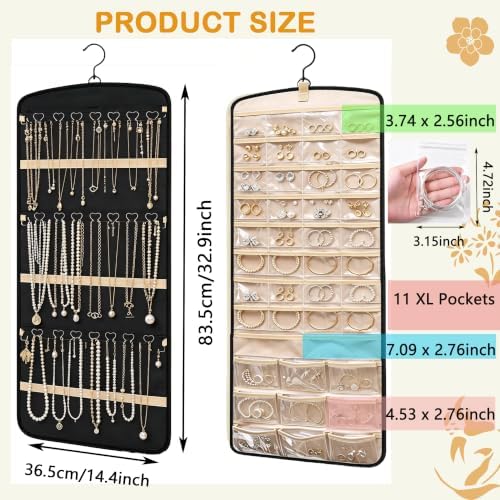 Hanging Jewelry Organizer, 1Pcs Double-Sided Jewelry Storage Roll XL - Image 3