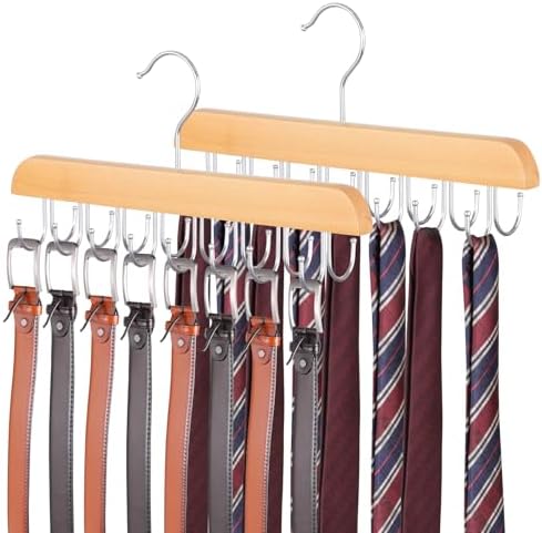 Belt Hanger for Closet, 2 Pack Closet Organizers, Natural by ELONGHOME