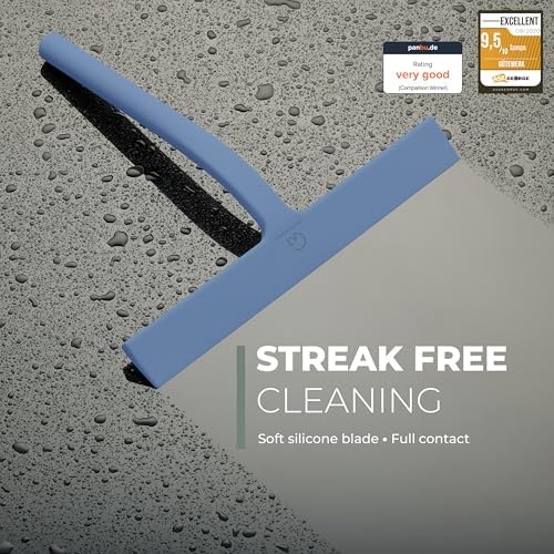 GÜTEWERK Silicone Shower Squeegee with 3-in-1 No-Drill Mount, Blue, 11'' - Image 2