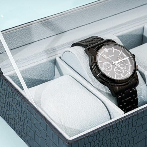 ProCase Watch Box, 3 Slot Mens Watch Display Case, CrocCobaltBlue - Image 4