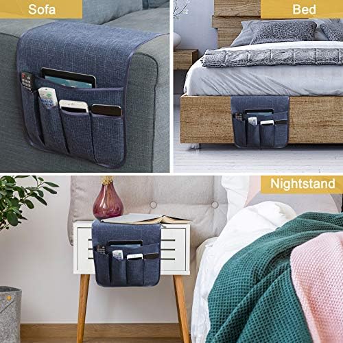 Sofa Armrest Organizer Non-Slip Remote Control Holders for Recliner Couch Chair Armchair Caddy with 5 Pockets for Table,Cell Phone,Ipad,Magazines,Books (Navyblue, 13 x 35 Inch) (Pack of 2) - Image 6