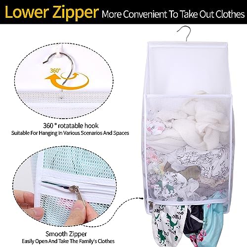 Hanging Collapsible Breathable Mesh laundry bags,Fast Drying Portable Space Saving Laundry Hamper for dorm,Rv Laundry Hamper Storage (White) - Image 4