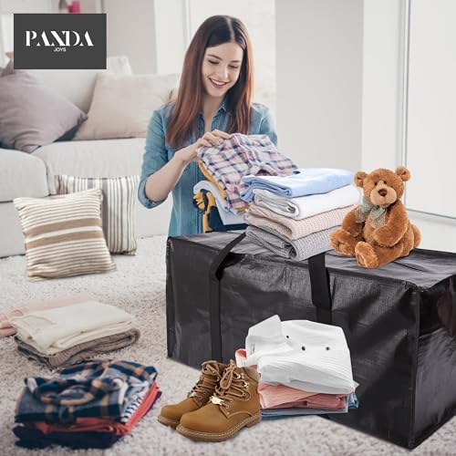 PANDA JOYS Extra Large Moving Bags with Zippers & Carrying Handles, Heavy-Duty Storage Tote for Space Saving Moving Storage, Fold Flat, Alternative to Box and Bin - 8 Pack, Black - Image 6