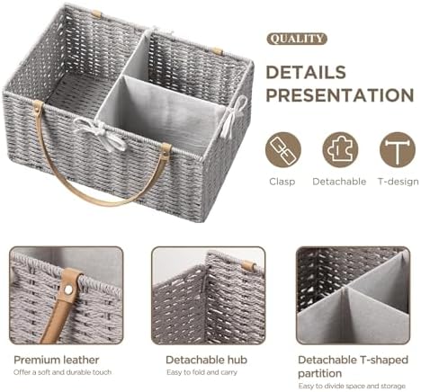 HBlife Large Baby Diaper Caddy Organizer, Paper Rope Storage Baskets Nursery Bin with Removable Divider, Portable Car Organizer for Diapers, Baby Shower Gifts, Newborn Essentials Must Haves - Image 3