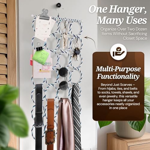 Flexzion Scarf Organizer for Closet - 28 Slot Scarf Hanger Hijab Organizer, Space Saver for Socks, Shawls, Ties, Towels, Belts, Multi Purpose Hanging Rack Storage, 2 Pack Colors May Vary - Image 4