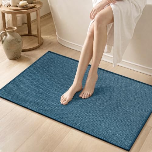 chakme Bathroom Rugs Mat 36x24, Ultra Thin Non Slip Bath Mat Large Quick Dry Absorbent Bath Mat for Bathroom, (Dark Blue, 36"x24") by CHAKME