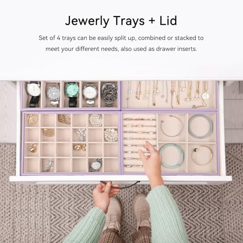 Voova Stackable Jewelry Organizer Tray with Lid (Set of 4, Lavender) - Image 5