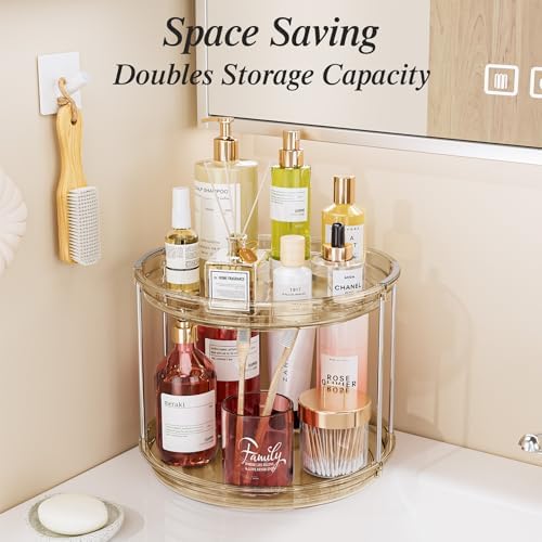 LAMU 2 Pack 2 Tier Lazy Susan Turntable Organizer 10.6'' Rotating Spice Rack Organization for Cabinet, Kitchen, Pantry, Countertop, Bathroom, Vanity, Medicine Cabinet Organizer, Amber - Image 6