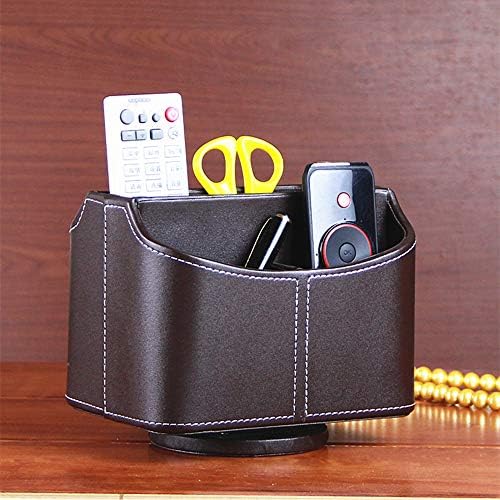PU Leather Remote Control Holder 360 Degree Spinning Desk Organizer Storage Box for Remote Caddy,TV Guide, Mail, Electronics, Pen,Stationery and Media Storage (Brown) - Image 3