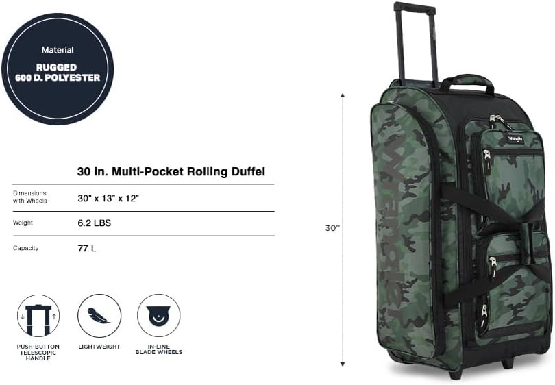 Wrangler Wesley Rolling Duffel Bag, Camo - Image 2