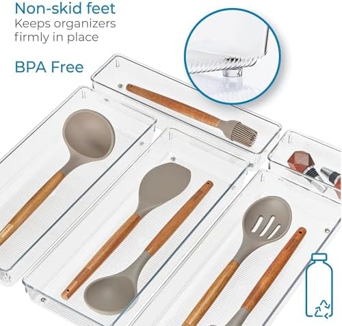 iDesign 4-Piece Kitchen Drawer Organizer Set, Clear - Image 5