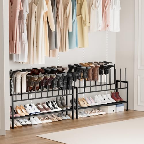 DIMJ Boot Rack 3-Tier - Black Metal Boot Storage Rack for Tall Boots Organizer, Multiuse Shoe Rack for Boots, Sneakers, High-Heel, Entryway, Fit for 10 Pairs, Black - Image 2