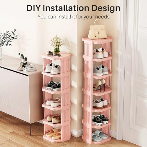 Kitstorack 10-Tier Vertical Plastic Shoe Rack, Freestanding Stackable Shoe Storage Organizer Cubes Shoe Shelf Tower or Small Closets and Tight Spaces, Pink - Image 3