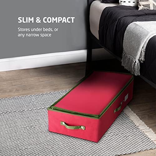 ZOBER Underbed Christmas Ornament Storage Box - Stores 120 3" Ornaments, With Dividers - Tear Proof 600D Oxford Fabric, Ornament Organizer Storage Box, Durable Christmas Containers Holder - Red - Image 3