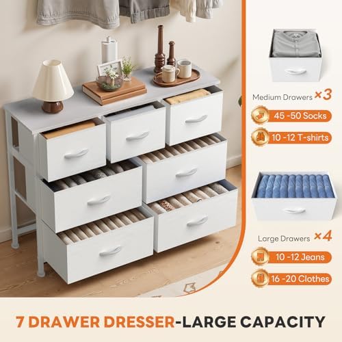 Sweetcrispy 7 Drawer Dresser for Bedroom Storage with Fabric Bins, White - Image 4