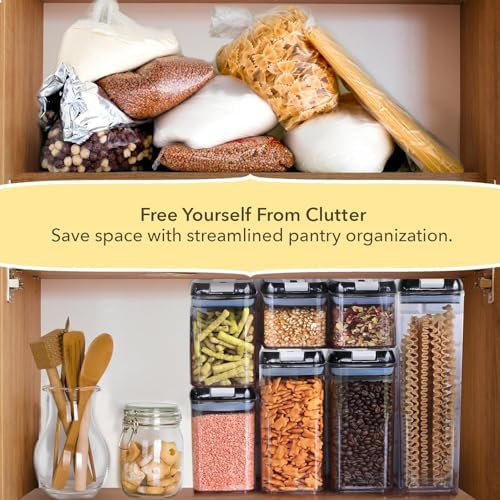 Simply Gourmet Airtight Food Storage Containers with Lids – 6 Piece Slim Kitchen Pantry Organization Set, 5 Cup Capacity, BPA-Free Clear Plastic, Stackable Containers for Flour, Sugar, Rice, Snacks - Image 3