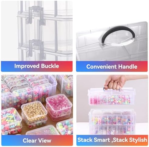 VTG Bead Organizer Box, 56 Pcs Small Plastic Containers with Lids and 3-Tier Stackable Storage Box, Clear Organizers for Jewelry Toys Craft Storage - Image 4