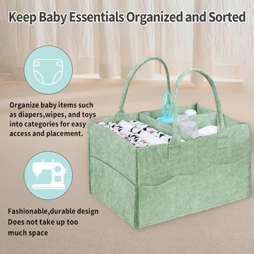 2 Pack Diaper Caddy Organizer, Portable Baby Caddy Organizer with Handle, Collapsible Nursery Storage Bin and Gift Baskets for Girls and Boys - Newborn Essentials, Baby Shower Gifts (Green) - Image 4
