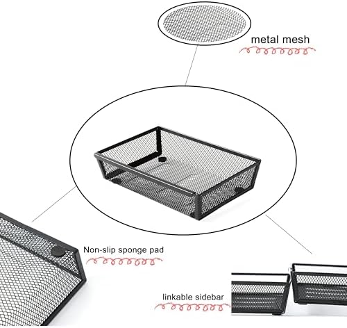 Mesh Tray Silverware Drawer Organizer, Utensil Cutlery Tray Office Supplies with Interlocking Arm Drawer Dividers Organizer for Flatware, Knives,Home,Office, School,Bedroom 9X6＂Black - Image 5