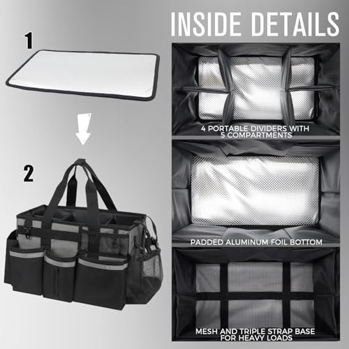 SCAVATA Wearable Cleaning Caddy, Cleaning Caddy Supplies Organizer with Handle & Shoulder Straps for Housekeepers, Under Sink & Car Cleaning Tool Organizers Bag with 4 Foldable Divider (MediumGrey) - Image 4