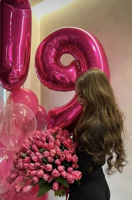 40 Inch Big Hot Pink 90 Balloon Number, Jumbo Giant Happy 90 Birthday Party Decorations, Large Mylar Foil Anniversary Birthday Party Engagement Decorations
