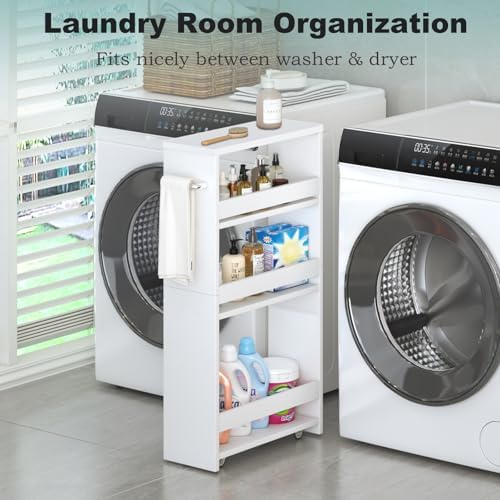 MARTY Slim Rolling Storage Cart, Wood Utility Kitchen Bathroom Laundry Cart - Image 4