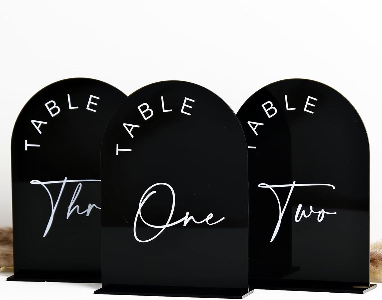 Black Arch Wedding Table Numbers with Stands 1-30, 5x7 Inch Black Acrylic Arch Sign with Holder, Arched Acrylic Table Numbers for Wedding Reception (1-30, 5"x7")