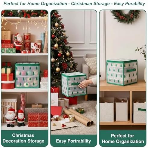 Christmas Ornament Storage Box, Christmas Tree Ornament Organizer, Hard Plastic Storage Container with Dividers, Clear Design Waterproof Case for 3" Seasons Balls - Image 6