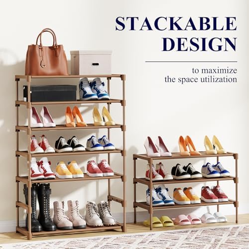 Kitsure Shoe Rack - Non-Woven Shoe Rack Shelf, 27.5" Wide - 3 Tier, Brown - Image 6
