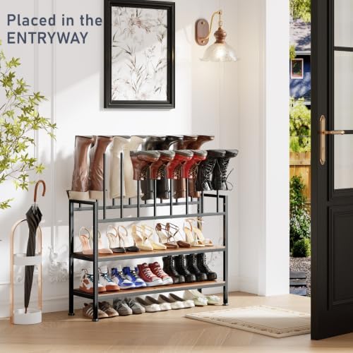 DIMJ Boot Rack 4-Tier - Black Metal Boot Storage Rack for Tall Boots Organizer Tall Boots, Multiuse Shoe Rack for Boots, Sneakers, High-Heel, Entryway, Wooden Support, Fit for 8 Pairs - Image 2