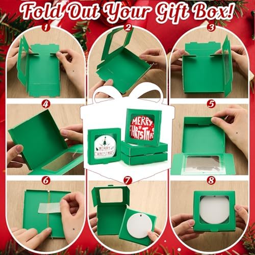 Dunzoom 25 Pcs Christmas Sublimation Blanks Ornament Gift Box, Green - Image 3