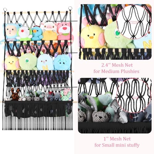 3 Tier Stuffed Animal Shelf Net, 24x39'' Large Stuffy Storage,Black - Image 3
