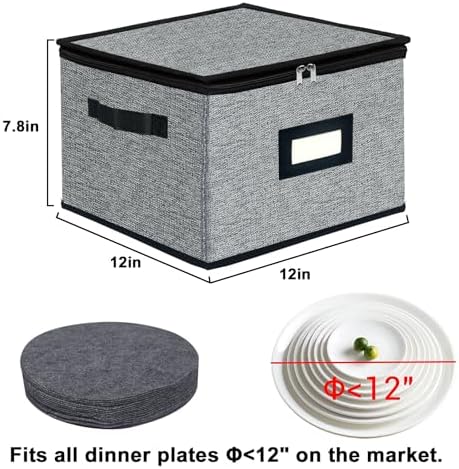 homyfort China Storage Containers - Dinner Plate Storage with Lid, Handles, Hard Shell Dinnerware Protectors for Moving Bowls, Saucer, Padded Protective Storage, 12x12, 2 Pack - Image 3