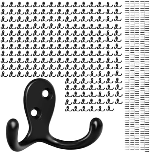 Homanu 180 Pack Black Coat Hooks Wall Mounted Double Prong with 360 Screws by Homanu