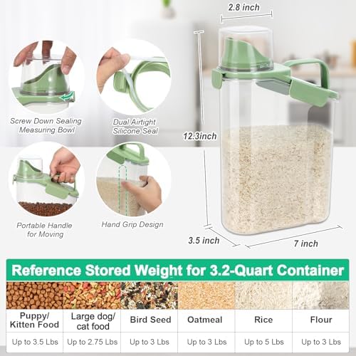 TBMax Rice Container Cereal Storage Container 2 Pack, Kitchen Pantry Dry Food Storage Holder with Easy-Pouring Spout & Handy Cup, Small Pet Dog Cat Food Dispenser for Daily Feeding - Image 2