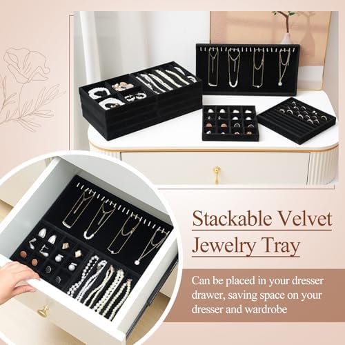 Cinnvoice Set of 10 Stackable Jewelry Organizer Tray for Drawer, Black - Image 3