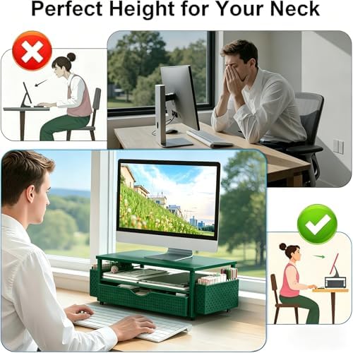 Spacrea Computer Monitor Stand with Drawer and 2 Pen Holders, Green - Image 4