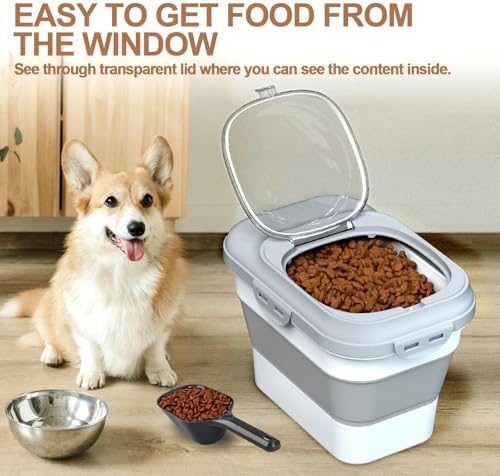 TIOVERY Dog Food Storage Container Small, 10-13lbs Collapsible Dog Cat Food Containers with Airtight Clear Flip-top and Pet Food Scoop, Pet Food Storage Container Bin for Dog Cat Bird Other Pets Grey - Image 4
