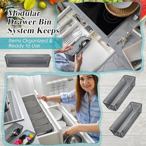 Maitys 12 Pcs Plastic Drawer Organizers, Silverware Tray, 9 x 3 x 2", Black - Image 3